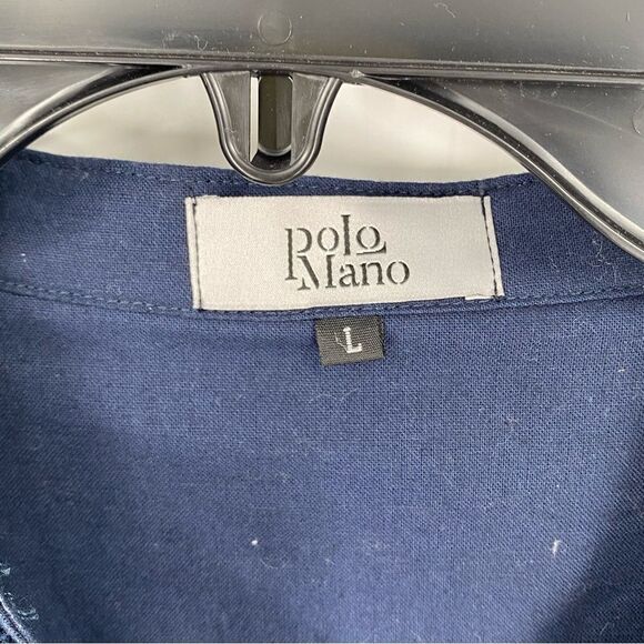 Polo Mano Men’s Bishop Neck Short Sleeve Blue Shirt size L - Picture 2 of 3